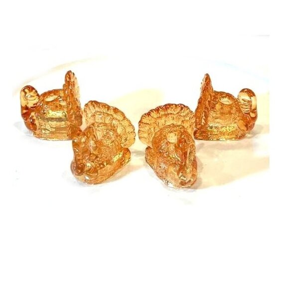 NOS Williams Sonoma Amber Glass Turkey Taper Candle Holders Set of 4 Sealed - Picture 2 of 10